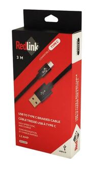 Câble tressé USB mâle à USB-C mâle - Noir - 2 m